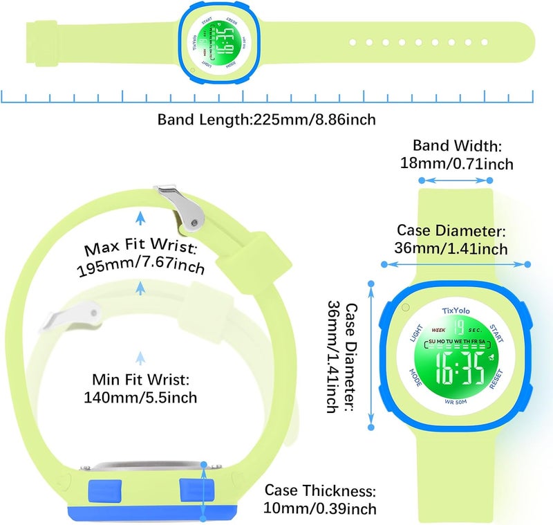 TixYolo Digital Kids Watch with 7 Color Lights 50M Waterproof,Alarm,Stopwatch,Soft Strap,Children Gifts Sports Watch for Boys Girls 5-12 Years - Image 5